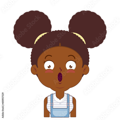 african american girl surprised face cartoon cute