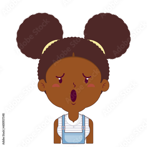 african american girl surprised face cartoon cute