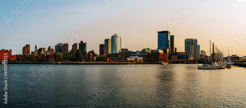 Boston City Skyline At Sunset