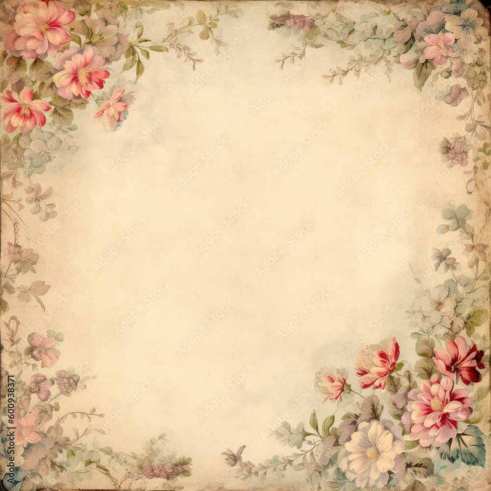 A Shabby Chic Floral Parchment Generative AI A Shabby Chic Floral Parchment Generative AI