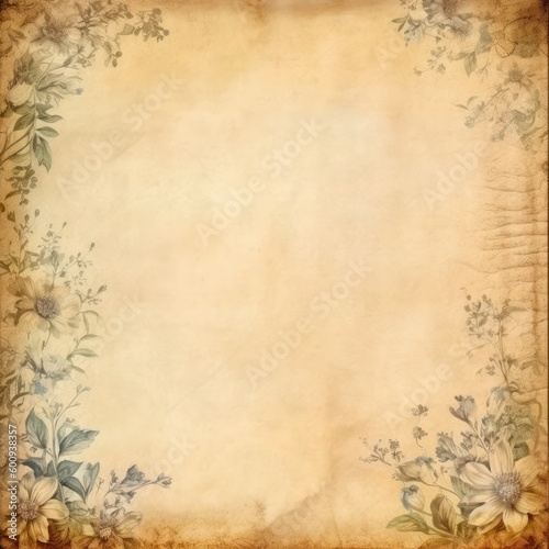 A Shabby Chic Floral Parchment Generative AI