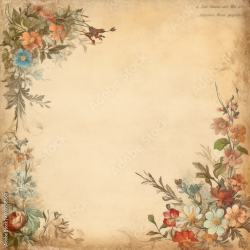 A Shabby Chic Floral Parchment Generative AI