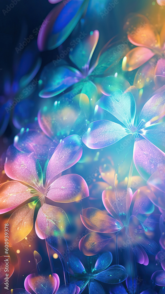 Fototapeta premium Glowing crystal flowers, concept illustration, dreamy color background