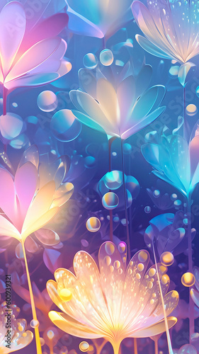 Glowing crystal flowers  concept illustration  dreamy color background