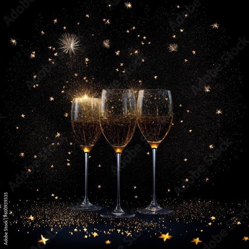 Wine glasses, new year background, end of year celebration, graphic resource generated by artificial intelligence