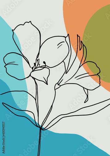 digital drawing of two flowers on a bright background in spring style