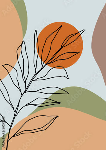 a drawing of a plant in digital format on a background of pastel figures and the sun in light shades