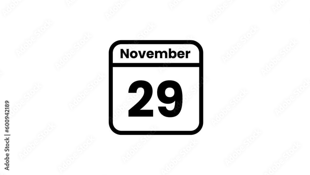 29 November calendar icon animation. Luma matte with transparent background 4K resolution 29 November calendar icon animation. Luma matte with transparent background 4K resolution