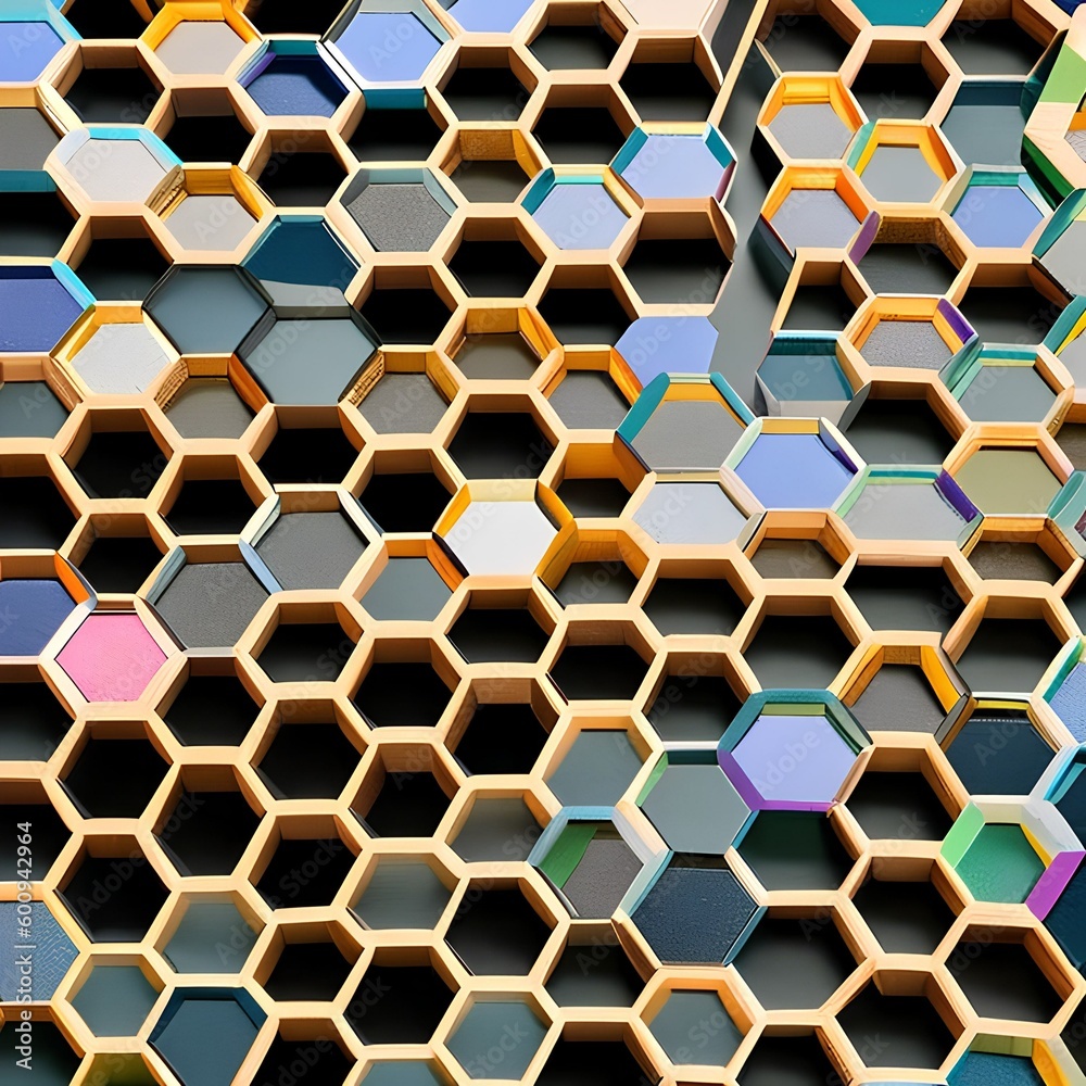 A pattern of colorful hexagons in a geometric effect2, Generative AI A pattern of colorful hexagons in a geometric effect2, Generative AI