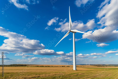 Wind turbine on a open field , green energy environment , AI Generated