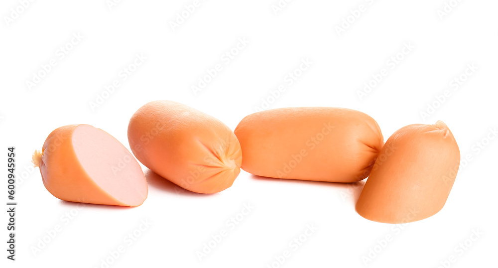 Tasty boiled sausages on white background Tasty boiled sausages on white background