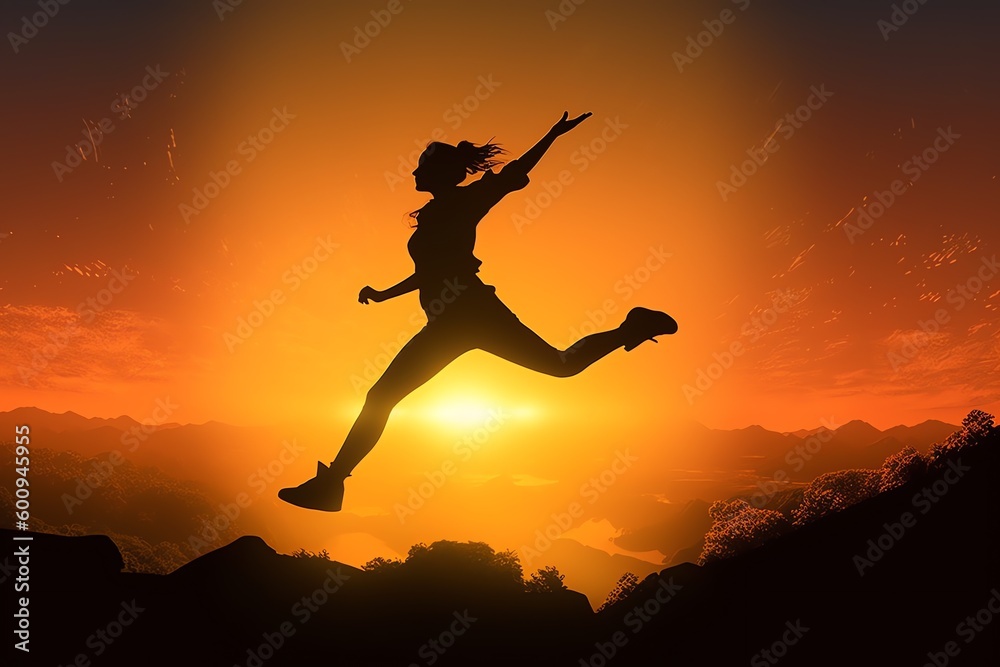 silhouette of jumping woman