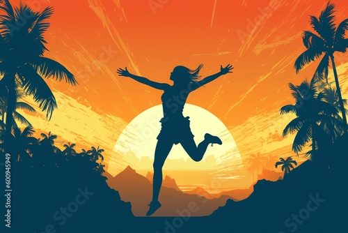 silhouette of a person jumping on the beach