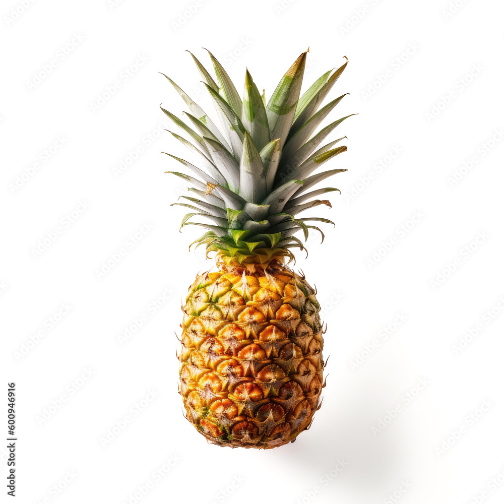 Ideal fresh pineapple, isolated on a white background, generative AI Ideal fresh pineapple, isolated on a white background, generative AI