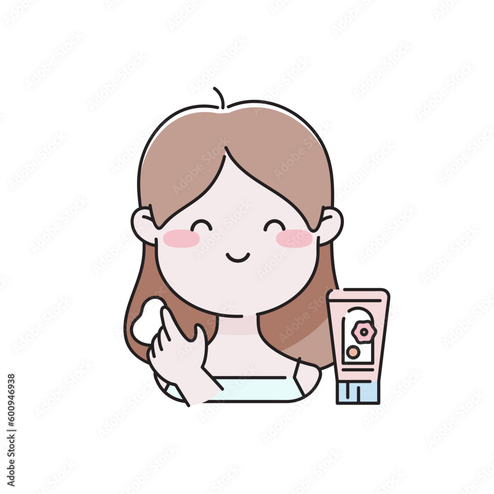 Modern Cute Vector Illustration of a Young Woman Applying a Hair Mask. Haircare isolated concept illustration on a white background. Modern Cute Vector Illustration of a Young Woman Applying a Hair Mask. Haircare isolated concept illustration on a white background.