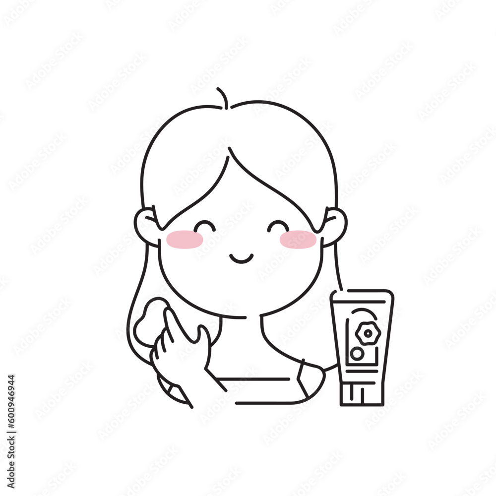 Young Woman Applying a Hair Mask Icon. Haircare isolated outline line art illustration on a white background. Young Woman Applying a Hair Mask Icon. Haircare isolated outline line art illustration on a white background.