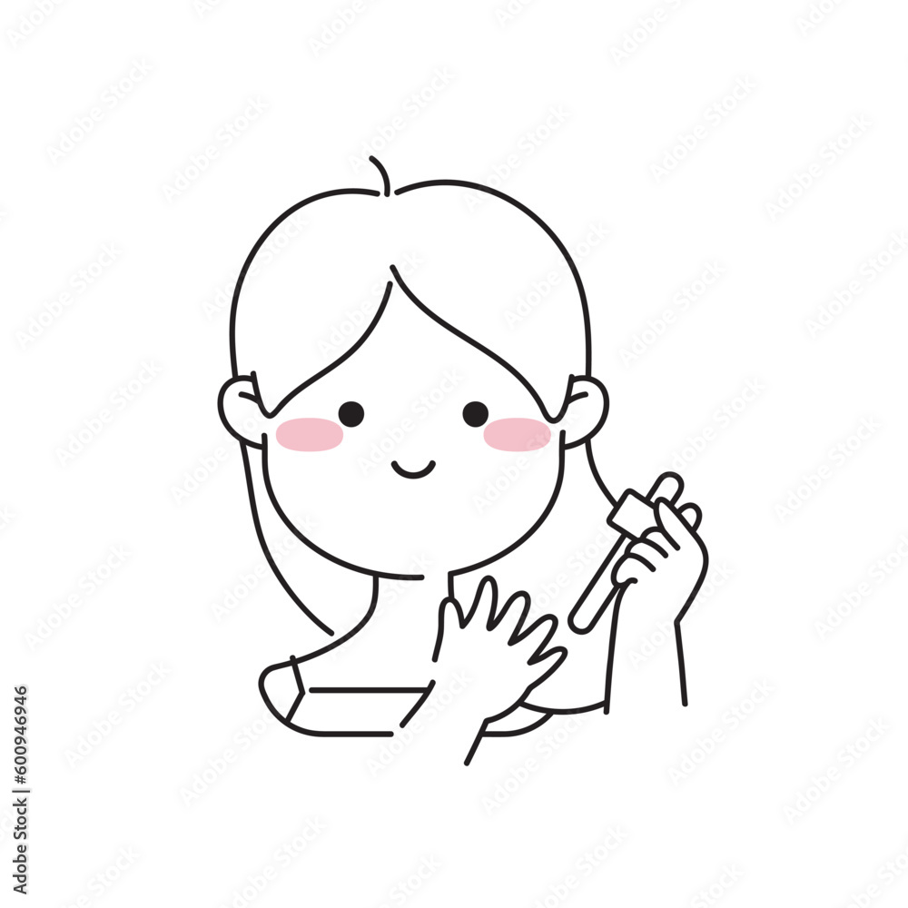Young Woman Applies Hair Serum Oil Icon. Applying Hair Serum Oil with a Pipette for Optimum Nourishment and Shine. Vector isolated outline line art. Young Woman Applies Hair Serum Oil Icon. Applying Hair Serum Oil with a Pipette for Optimum Nourishment and Shine. Vector isolated outline line art.