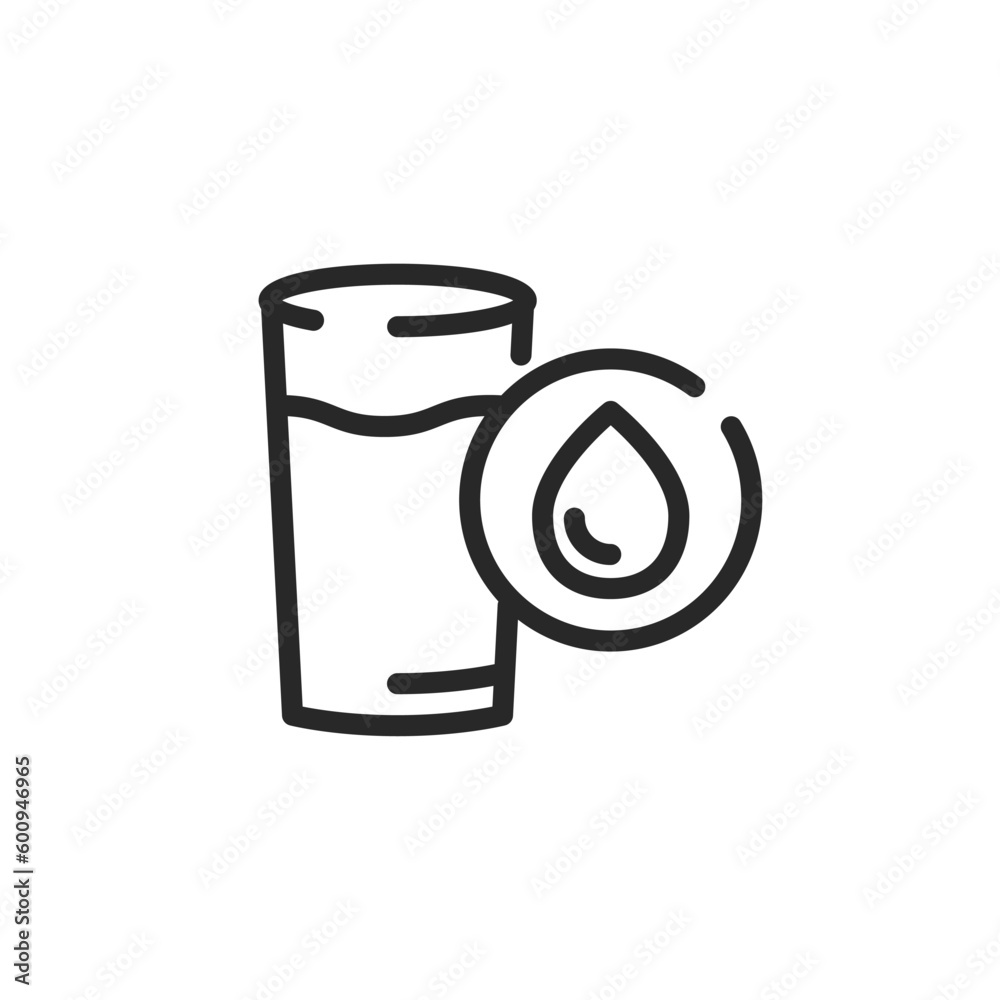 Drinking Water Icon. Outline Vector Glass Filled with Drinking Water with Water Drop Pictogram. Drinking Water Icon. Outline Vector Glass Filled with Drinking Water with Water Drop Pictogram.