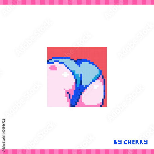 Pixel art cute female character swimsuit panties. Retro 8 bit style summer illustration of sexy anime woman butt in bikini. Funny icon, decorative beach element, avatar, sticker or badge.  
