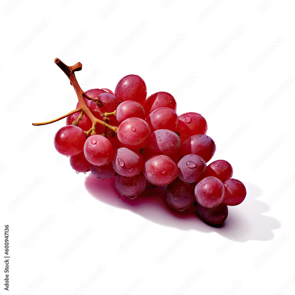 Ideal fresh purple grapes, isolated on a white background, generative AI