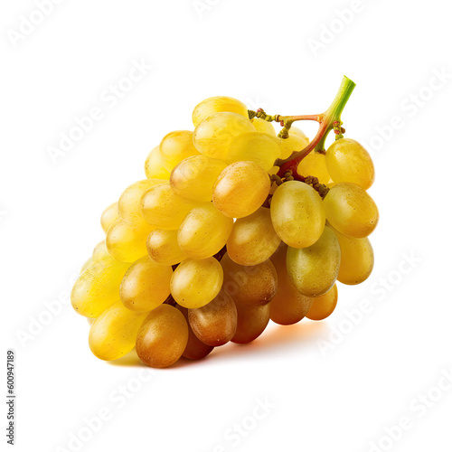 Ideal fresh yellow grapes, isolated on a white background, generative AI