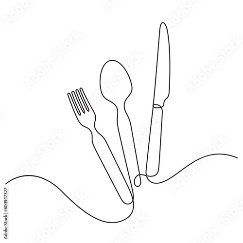 utensils set in continuous line drawing style