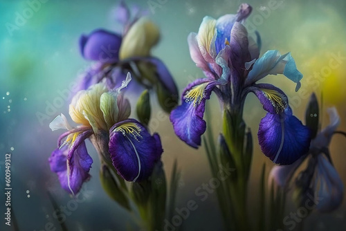 Wallpaper Mural Beautiful violet Iris flower with bokeh background. Generative AI Torontodigital.ca