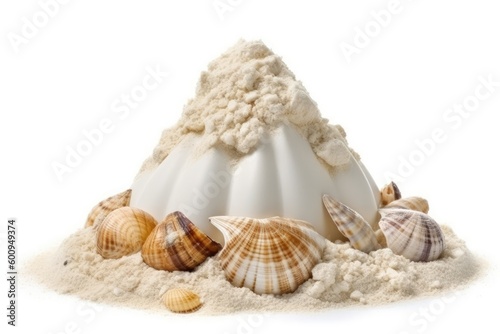mound of seashells on a sandy beach Generative AI