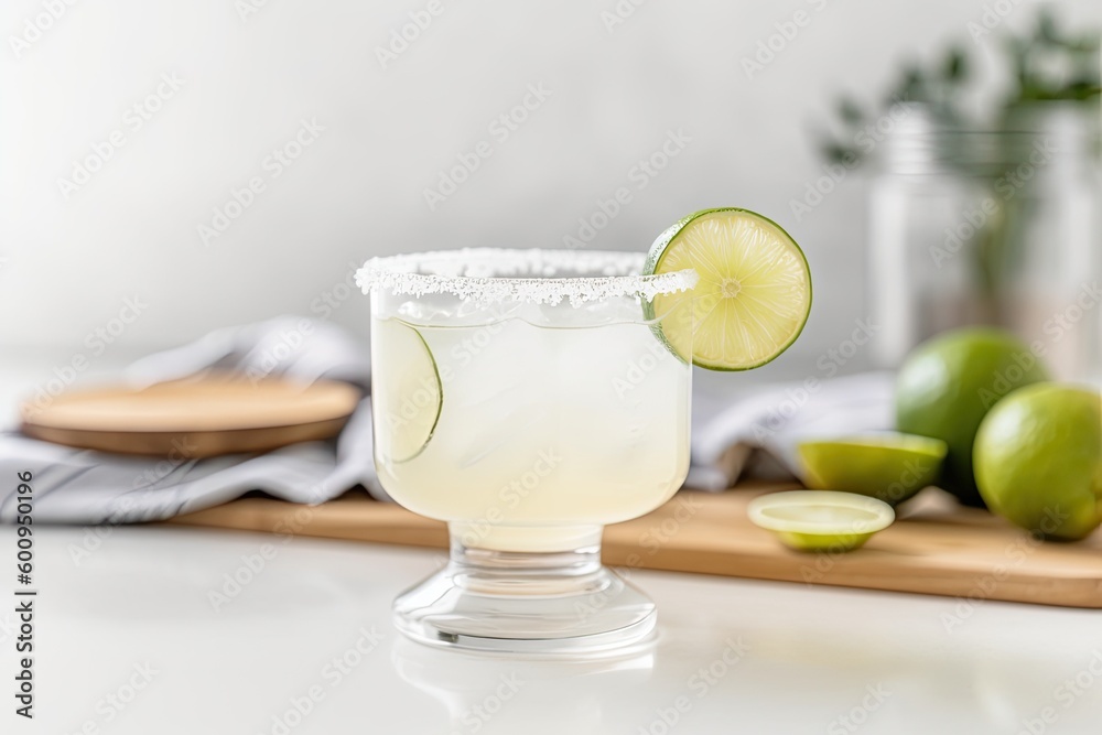 Fototapeta premium Cocktail with lime on the table. Generative AI.