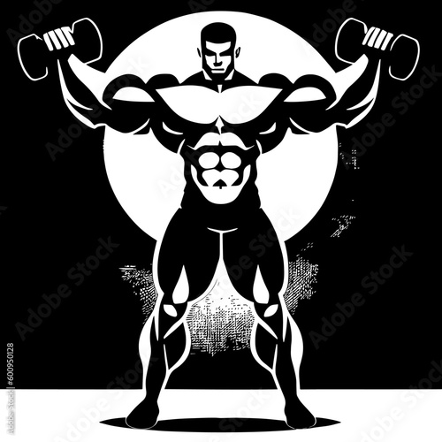 bodybuilder vector design black and white
