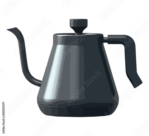 Metallic kettle pouring hot coffee
