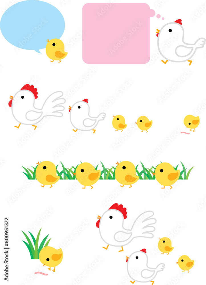 Obraz premium かわいいにわとり親子のイラスト