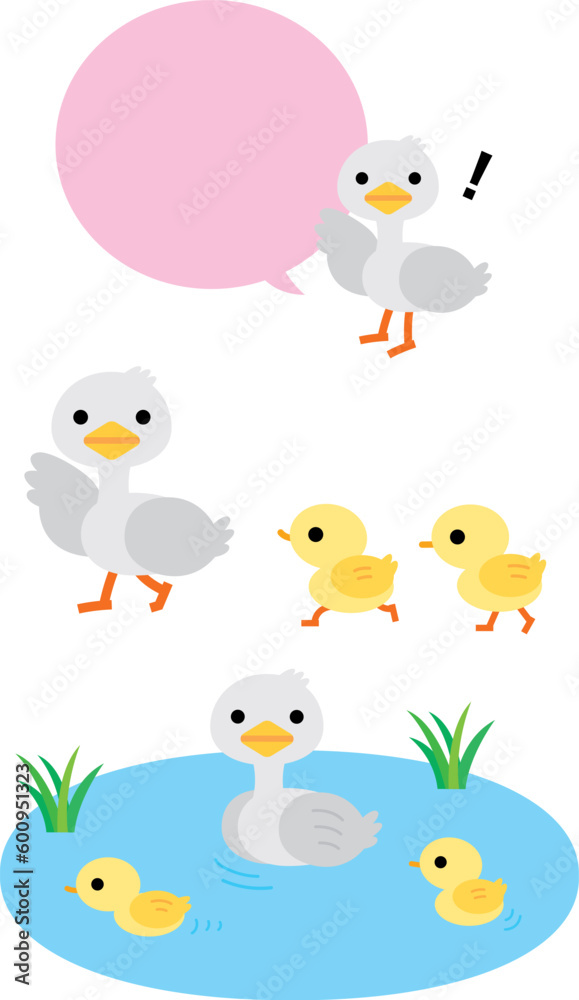 かわいい水鳥親子のイラスト かわいい水鳥親子のイラスト