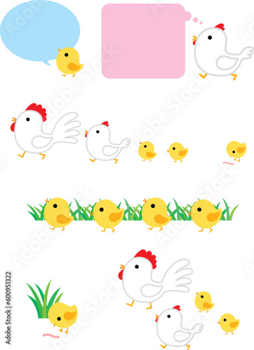 かわいいにわとり親子のイラスト