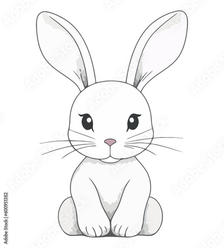 Cute cartoon baby rabbit sitting with animal ear