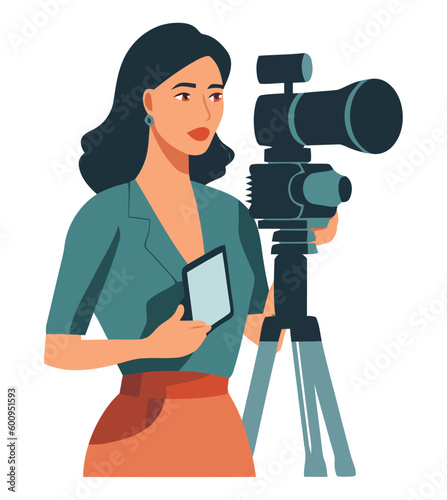 Young adult businesswoman holding camera