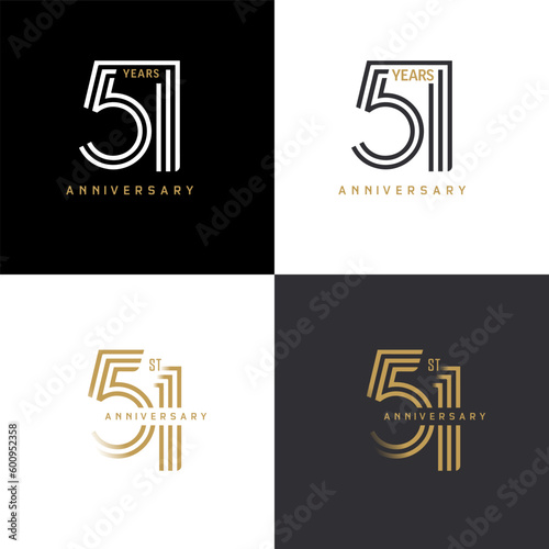 51 years anniversary vector number icon, birthday logo label, black, white and colors with stripe number