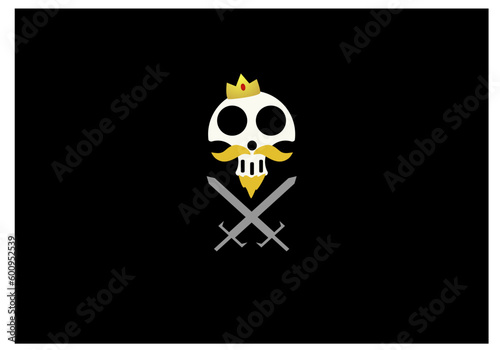 skull logo with crown and sword on black background