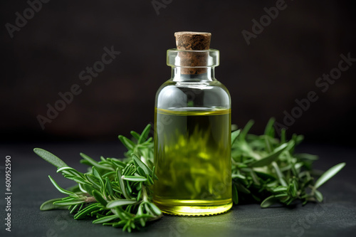 Essential oil extract Tarragon into a little bottle. Created with generative AI tools