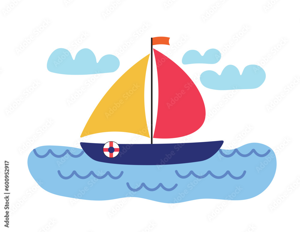 Fototapeta premium A sailboat clipart isolated on white background. Summer sea sports activity concept.