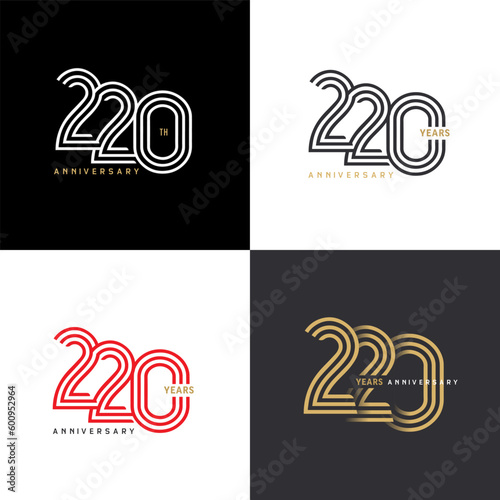220 years anniversary vector number icon, birthday logo label, black, white and colors with stripe number