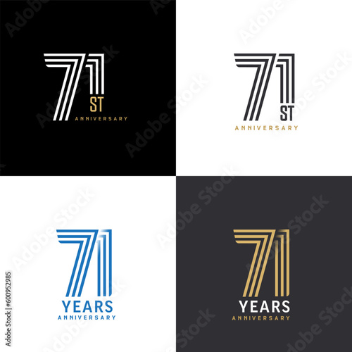 71 years anniversary vector number icon, birthday logo label, black, white and colors with stripe number