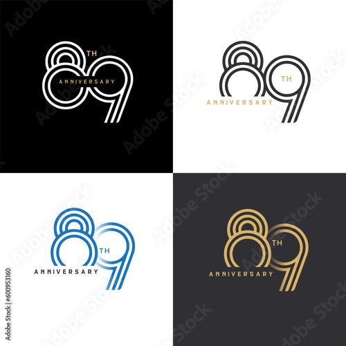 89 years anniversary vector number icon, birthday logo label, black, white and colors with stripe number photo