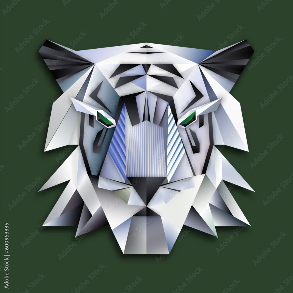 Obraz premium Paper in origami style geometric shape of folded paper template for logo,tiger