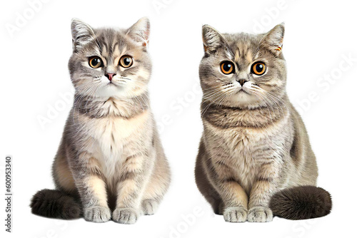 two cats isolated on white background. Generative Ai