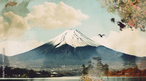 Collage Landscape of Mount Fuji. Generative Ai