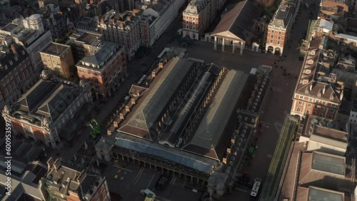 Pan up reveal aerial shot over Covent Garden London photo