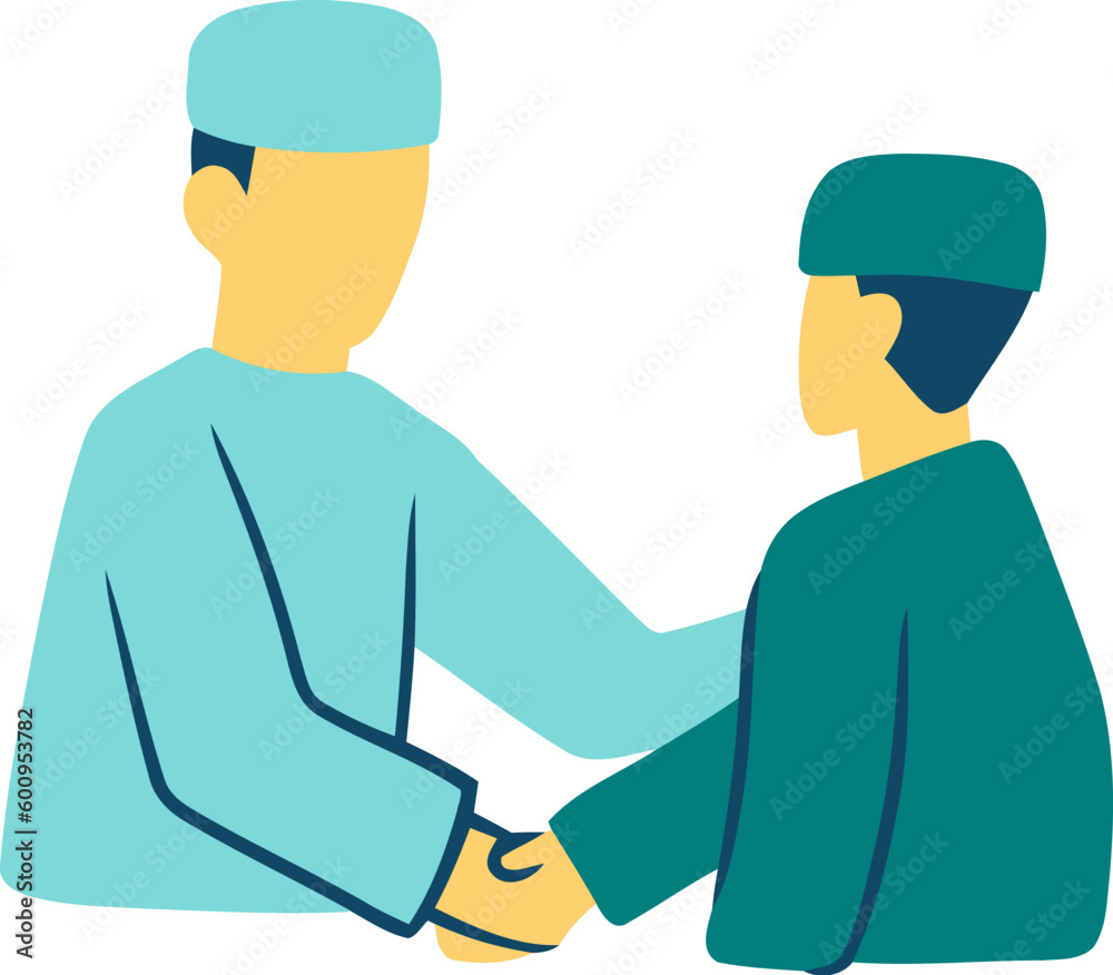 Fototapeta premium Islamic Family Gathering and Sorry Gesture Flat Hand Drawn Illustration