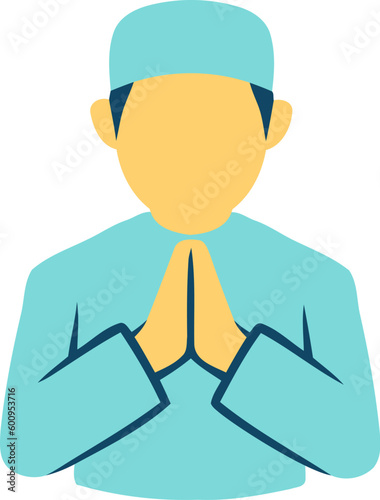 Islamic Man with Sorry Gesture Flat Hand Drawn Illustration