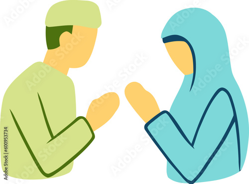 Islamic Family Gathering and Sorry Gesture Flat Hand Drawn Illustration